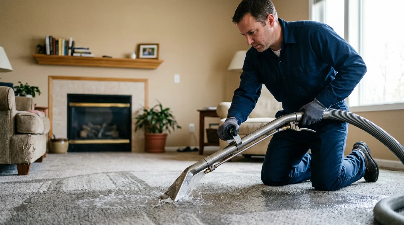 Water damage restoration technician working near Breesport, NY